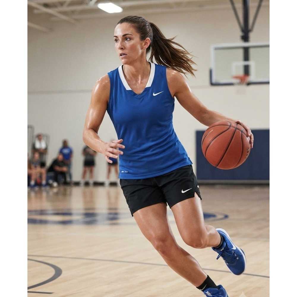 Nike Dri-FIT Basketball Jersey Royal Blue White V-Neck Tank Top Womens Small